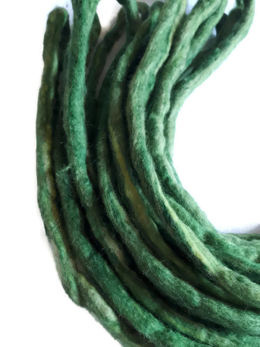 Wool Dreadlocks Green blend custom wool dreads- Double Ended larp cosplay hair extensions Kit wig - Dragon Dreads