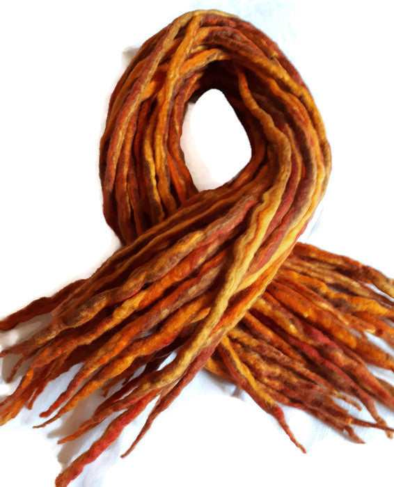 Wool Dreadlocks Orange fire blended custom wool dreads- Double Ended Roving art hair extensions Kit - Dragon Dreads