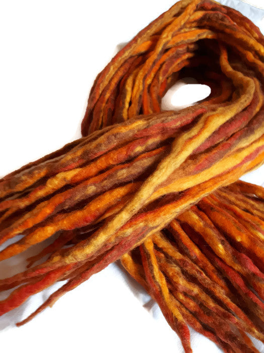 Wool Dreadlocks Orange fire blended custom wool dreads- Double Ended Roving art hair extensions Kit - Dragon Dreads