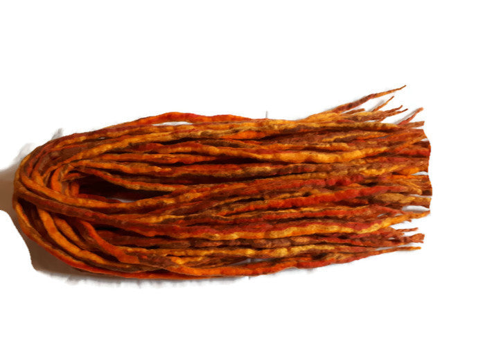 Wool Dreadlocks Orange fire blended custom wool dreads- Double Ended Roving art hair extensions Kit - Dragon Dreads