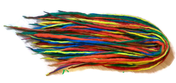 Wool dreadlocks Rainbow Bright blend custom wool dreads- Double Ended Roving hair extensions Kit - Dragon Dreads