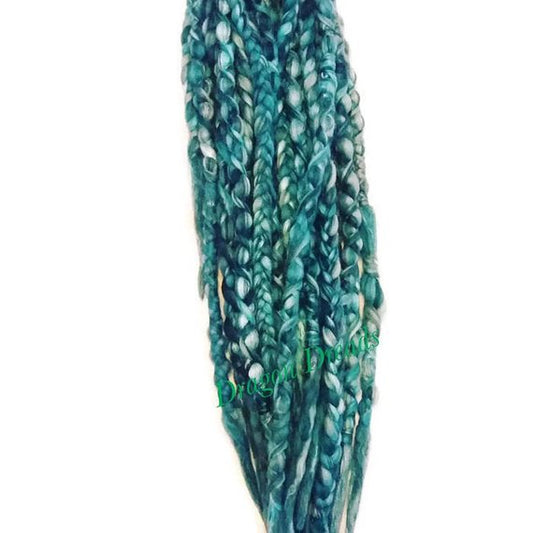 Wool dreadlocks Jade and Silk wrapped custom wool dreads- Double Ended Roving art hair extensions Kit