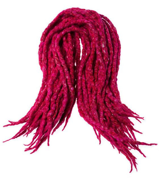 Wool dreadlocks Pink Red and Silk wrapped custom wool dreads- Double Ended Roving art hair extensions Kit