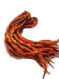 Wool dreadlocks orange fire silk blended wrapped custom wool dreads- Double Ended Roving art hair extensions Kit
